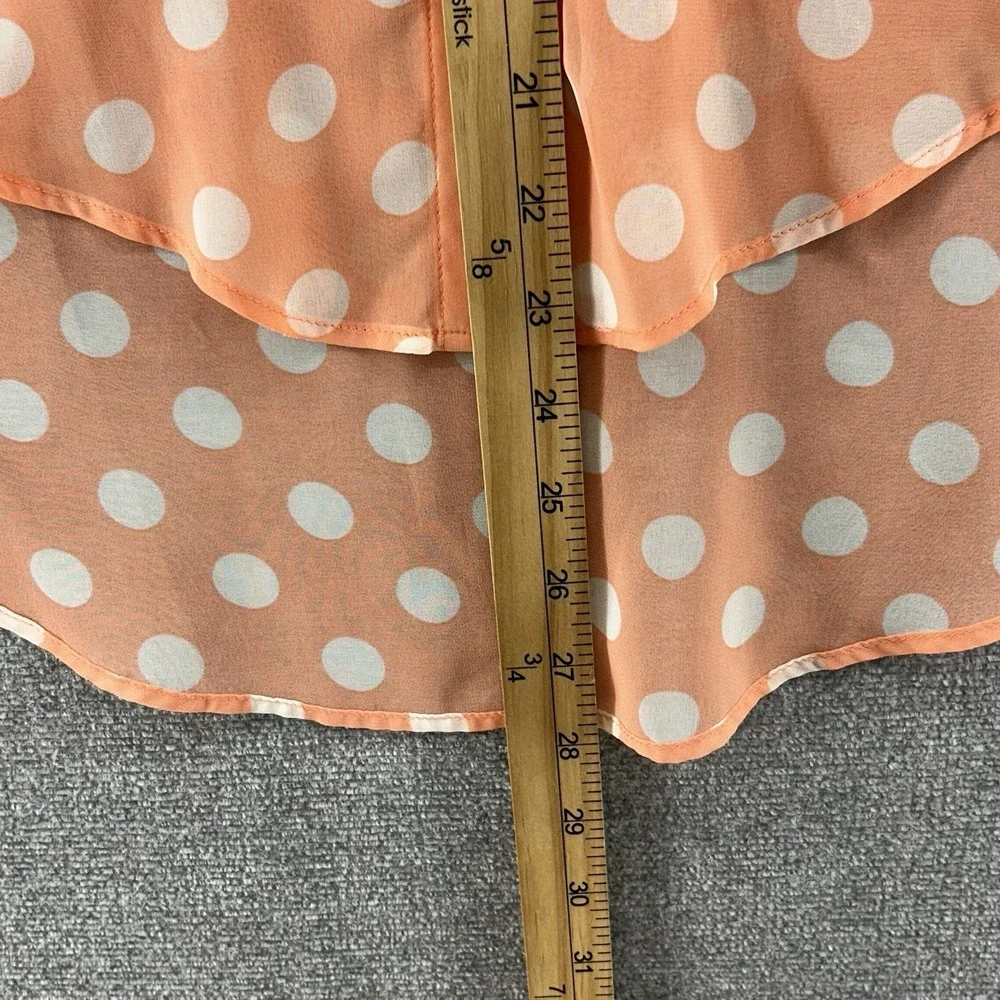 Free People Blouse Top Women Size XS Peach Polka Dot Roll Tab Sleeve